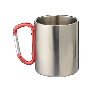 Metalna šalica 300 ml s karabinerom, srebrna, s vašim vlastitim printom