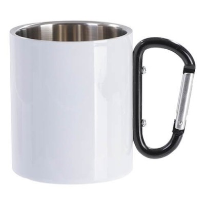 Metalna šalica 300 ml s karabinerom, bijela, s vašim vlastitim printom