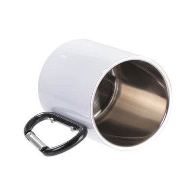 Metalna šalica 300 ml s karabinerom, bijela, s vašim vlastitim printom