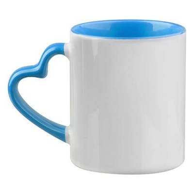 Mug with a colorful interior and a heart-shaped handle with your own photo, print