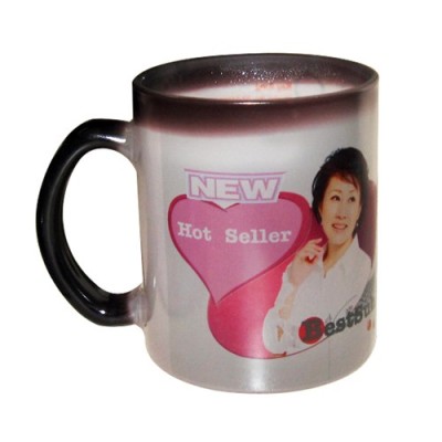 Glass mug 330 ml magic - black with your own print, photo