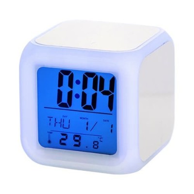 Color-changing digital clock with custom print, photos