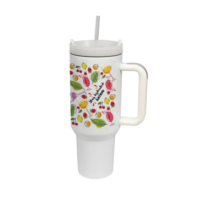 Termohrnek Tumbler s uchem a brčkem – 1200 ml, vlastní potisk