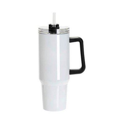 Stainless steel travel mug with handle and straw – 1200...